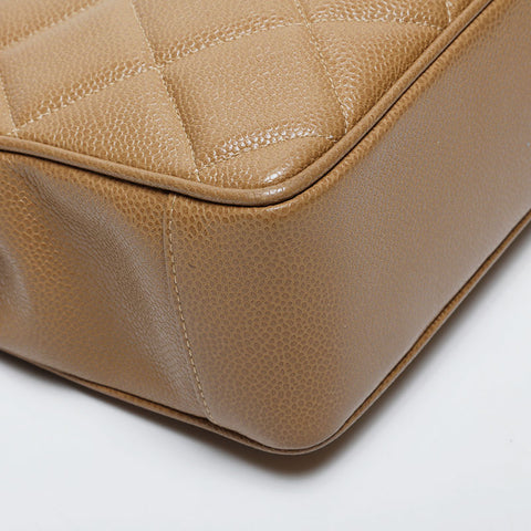 CHANEL No. 3 1996-1997 Caviar Matelasse Tote Handbag beige WS21378