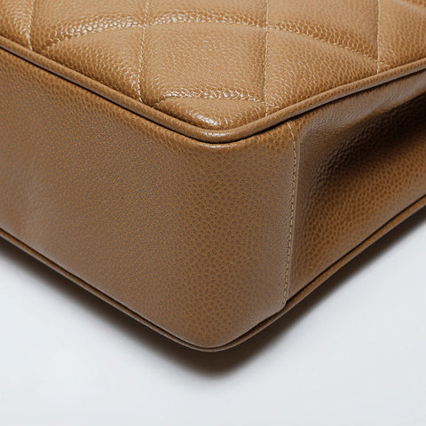 CHANEL No. 3 1996-1997 Caviar Matelasse Tote Handbag beige WS21378