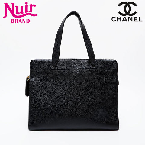 CHANEL No. 5 1997-1999 Caviar Tote with Logo Handbag black WS21379