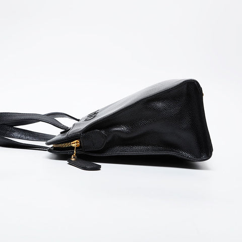 CHANEL No. 5 1997-1999 Caviar Tote with Logo Handbag black WS21379