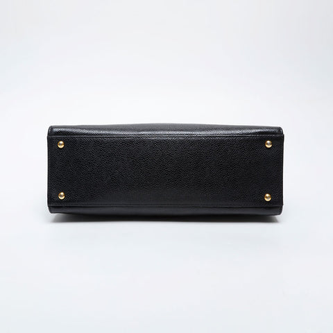 シャネル CHANEL 5番台 1997-1999 キャビア トート ロゴ ハンドバッグ ブラック WS21379