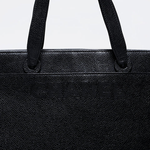 CHANEL No. 5 1997-1999 Caviar Tote with Logo Handbag black WS21379