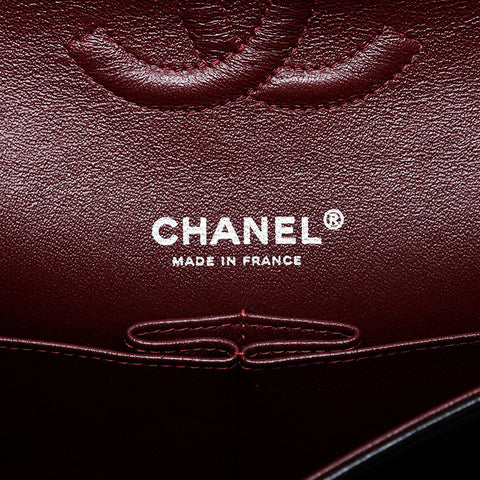 CHANEL 19th Series 2014 Lambskin Matelasse Double Flap 9.8" Chain Silver Metal Shoulder Bag black WS21381