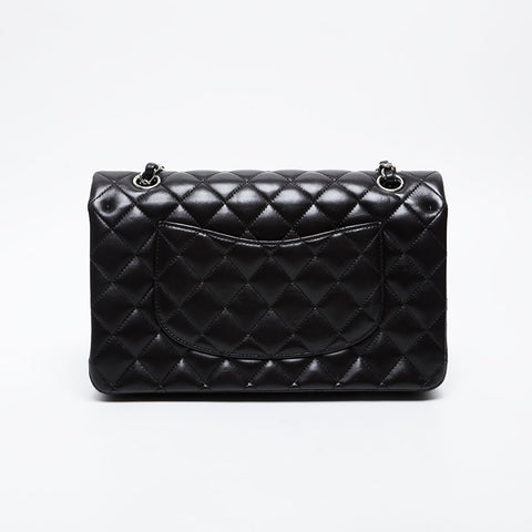 CHANEL 19th Series 2014 Lambskin Matelasse Double Flap 9.8" Chain Silver Metal Shoulder Bag black WS21381