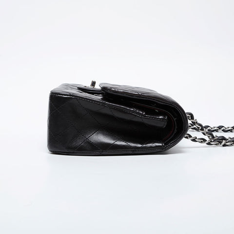 CHANEL 19th Series 2014 Lambskin Matelasse Double Flap 9.8" Chain Silver Metal Shoulder Bag black WS21381