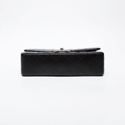 CHANEL 19th Series 2014 Lambskin Matelasse Double Flap 9.8" Chain Silver Metal Shoulder Bag black WS21381