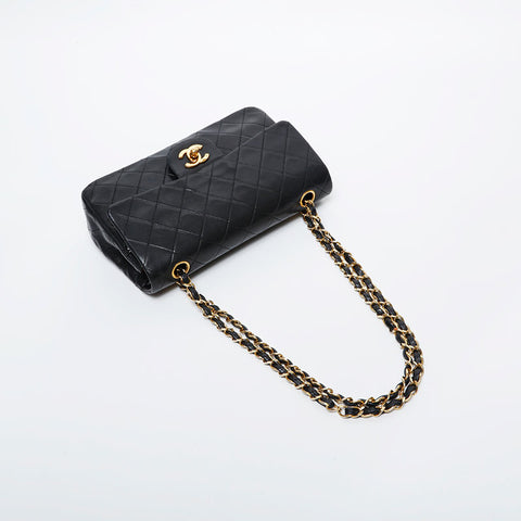 CHANEL 1st Series 1989-1991 Matelasse 9.1" Double Flap Chain Shoulder Bag black WS21382