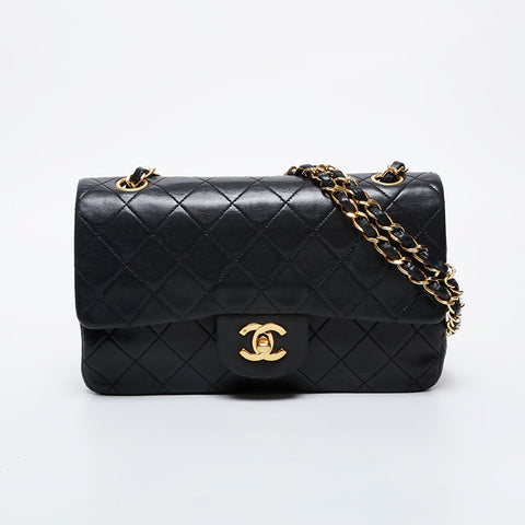CHANEL 1st Series 1989-1991 Matelasse 9.1" Double Flap Chain Shoulder Bag black WS21382
