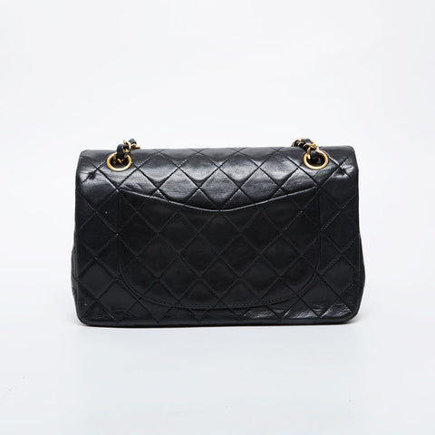 CHANEL 1st Series 1989-1991 Matelasse 9.1" Double Flap Chain Shoulder Bag black WS21382