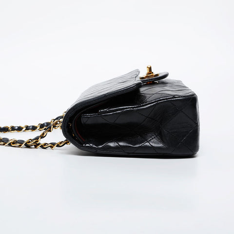 CHANEL 1st Series 1989-1991 Matelasse 9.1" Double Flap Chain Shoulder Bag black WS21382