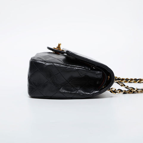 CHANEL 1st Series 1989-1991 Matelasse 9.1" Double Flap Chain Shoulder Bag black WS21382