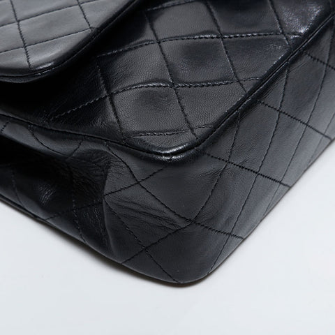 CHANEL 1st Series 1989-1991 Matelasse 9.1" Double Flap Chain Shoulder Bag black WS21382