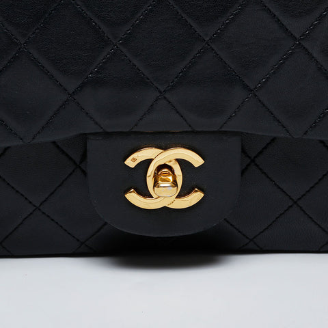 CHANEL 1st Series 1989-1991 Matelasse 9.1" Double Flap Chain Shoulder Bag black WS21382