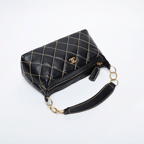 CHANEL No. 9 2004-2005 Lambskin Wild Stitch Shoulder Bag black WS21384