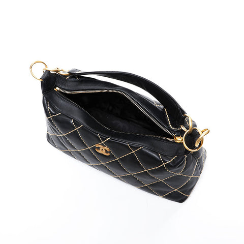 CHANEL No. 9 2004-2005 Lambskin Wild Stitch Shoulder Bag black WS21384