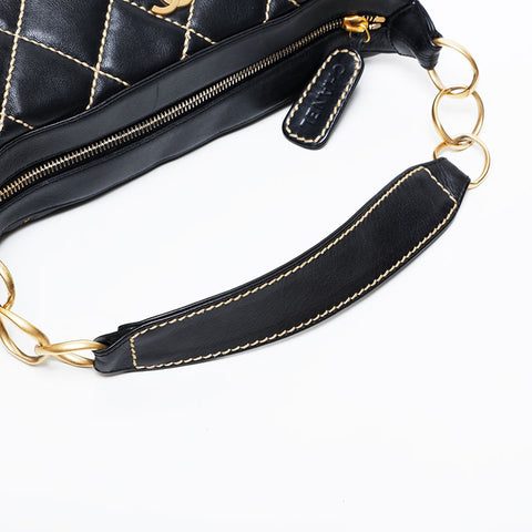 CHANEL No. 9 2004-2005 Lambskin Wild Stitch Shoulder Bag black WS21384