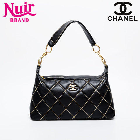 CHANEL No. 9 2004-2005 Lambskin Wild Stitch Shoulder Bag black WS21384