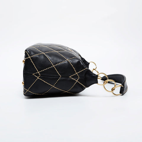 CHANEL No. 9 2004-2005 Lambskin Wild Stitch Shoulder Bag black WS21384