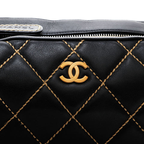 CHANEL No. 9 2004-2005 Lambskin Wild Stitch Shoulder Bag black WS21384