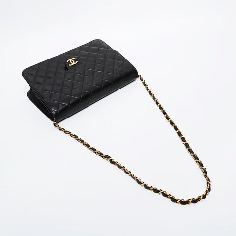 CHANEL No. 5 1997-1999 Push Lock Flap Lambskin Chain Shoulder Bag black WS21386