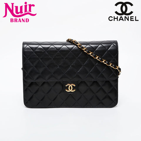 CHANEL No. 5 1997-1999 Push Lock Flap Lambskin Chain Shoulder Bag black WS21386