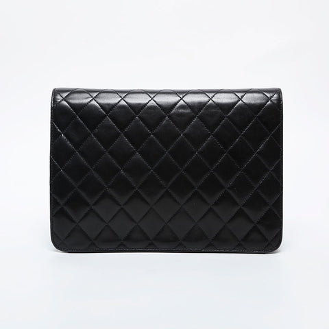 CHANEL No. 5 1997-1999 Push Lock Flap Lambskin Chain Shoulder Bag black WS21386