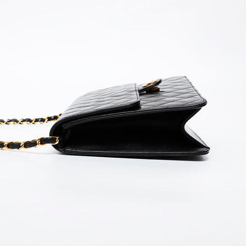 CHANEL No. 5 1997-1999 Push Lock Flap Lambskin Chain Shoulder Bag black WS21386