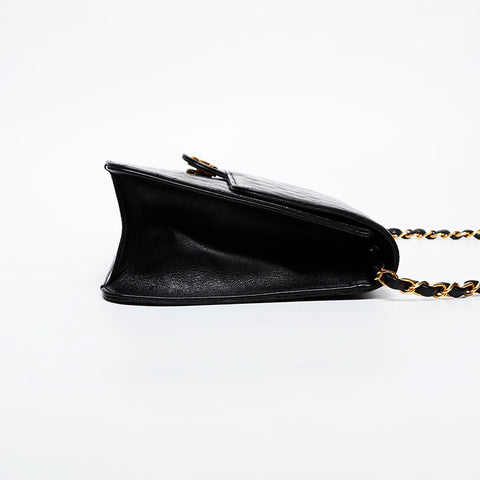 CHANEL No. 5 1997-1999 Push Lock Flap Lambskin Chain Shoulder Bag black WS21386