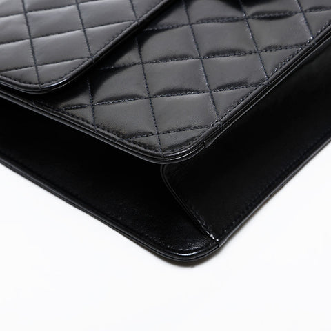 CHANEL No. 5 1997-1999 Push Lock Flap Lambskin Chain Shoulder Bag black WS21386