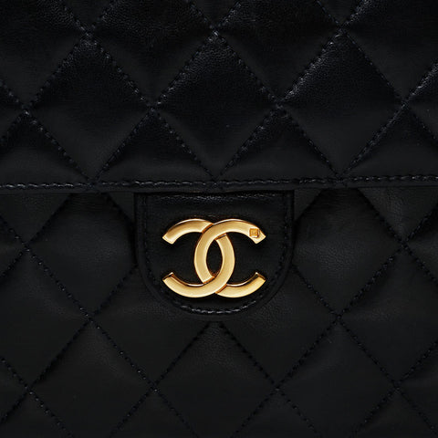 CHANEL No. 5 1997-1999 Push Lock Flap Lambskin Chain Shoulder Bag black WS21386