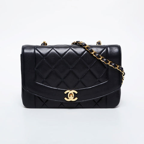 CHANEL No. 4 1996-1997 Diana Matelasse Lambskin Chain Shoulder Bag Navy WS21387