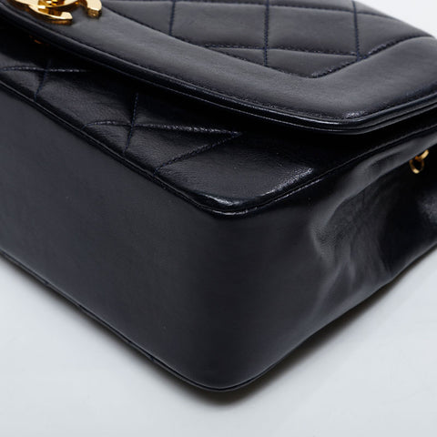 CHANEL No. 4 1996-1997 Diana Matelasse Lambskin Chain Shoulder Bag Navy WS21387
