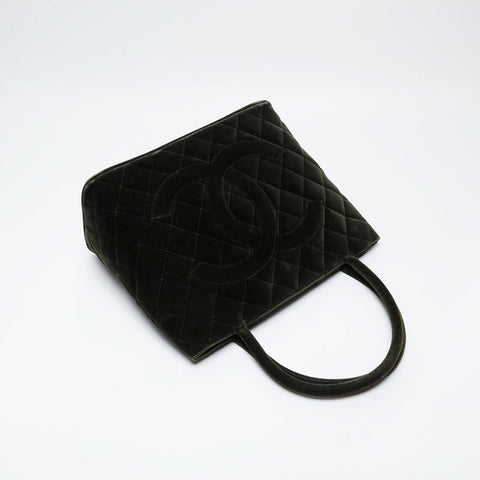 CHANEL 5th Series 1997-1999 Velour Replica Tote Medallion Handbag green WS21395