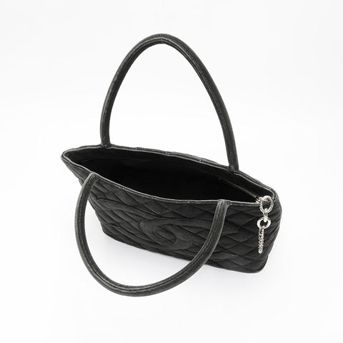 極美品 シャネル CHANEL 5番台 1997-1999 ベロア 復刻トート メダリオン ハンドバッグ  グリーン WS21395