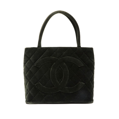 CHANEL 5th Series 1997-1999 Velour Replica Tote Medallion Handbag green WS21395
