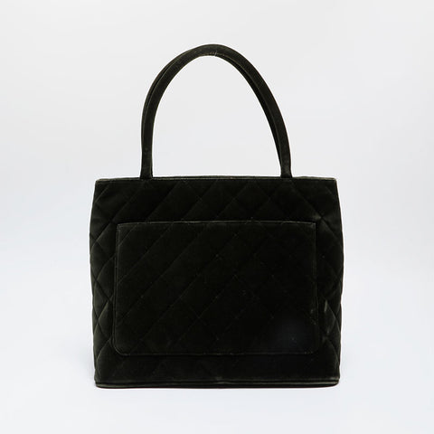 CHANEL 5th Series 1997-1999 Velour Replica Tote Medallion Handbag green WS21395