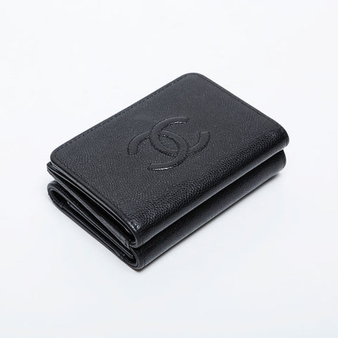 CHANEL No. 26 2018-2019 COCO Mark Compact Wallet Caviar Tri-fold wallet black WS21396