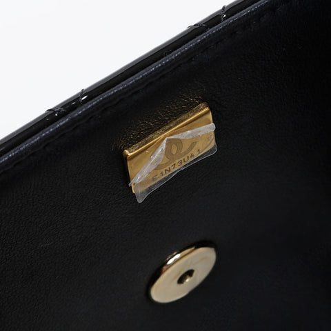 CHANEL 2020-2025 Patent Leather 2-Way Top Handle Chain Small Shoulder Bag black WS21400