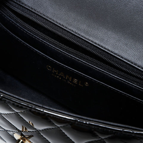 CHANEL 2020-2025 Patent Leather 2-Way Top Handle Chain Small Shoulder Bag black WS21400