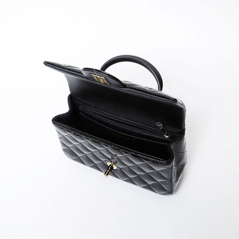 CHANEL 2020-2025 Patent Leather 2-Way Top Handle Chain Small Shoulder Bag black WS21400
