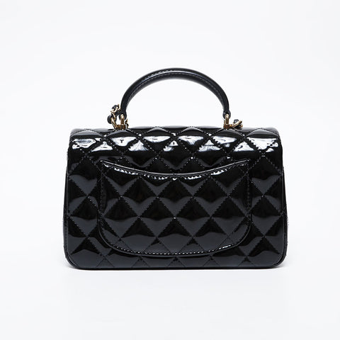 CHANEL 2020-2025 Patent Leather 2-Way Top Handle Chain Small Shoulder Bag black WS21400