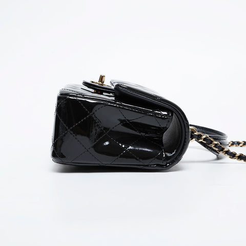 CHANEL 2020-2025 Patent Leather 2-Way Top Handle Chain Small Shoulder Bag black WS21400