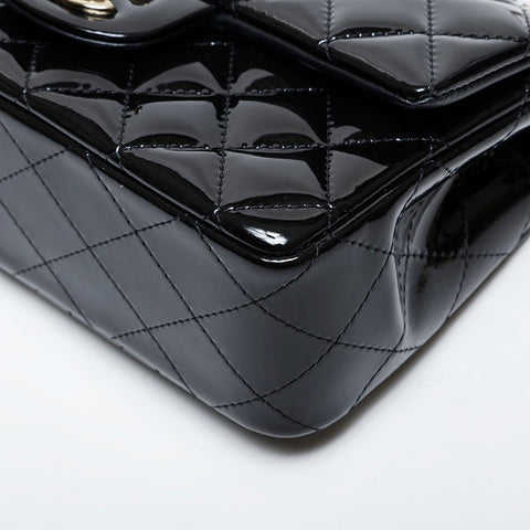 CHANEL 2020-2025 Patent Leather 2-Way Top Handle Chain Small Shoulder Bag black WS21400