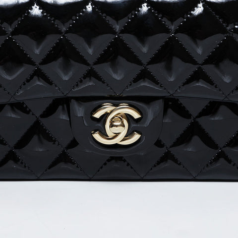 CHANEL 2020-2025 Patent Leather 2-Way Top Handle Chain Small Shoulder Bag black WS21400