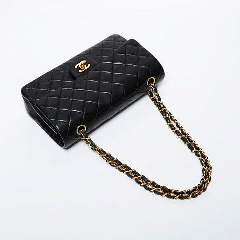 CHANEL No. 5 1997-1999 Matelasse 9.8" Lambskin Double Flap Shoulder Bag black WS21401