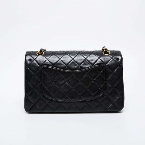 CHANEL No. 5 1997-1999 Matelasse 9.8" Lambskin Double Flap Shoulder Bag black WS21401