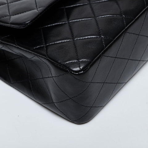 CHANEL No. 5 1997-1999 Matelasse 9.8" Lambskin Double Flap Shoulder Bag black WS21401