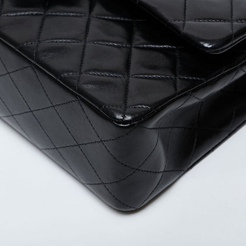 CHANEL No. 5 1997-1999 Matelasse 9.8" Lambskin Double Flap Shoulder Bag black WS21401