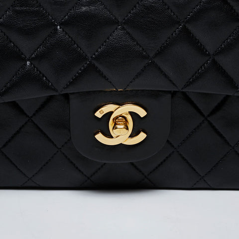 CHANEL No. 5 1997-1999 Matelasse 9.8" Lambskin Double Flap Shoulder Bag black WS21401