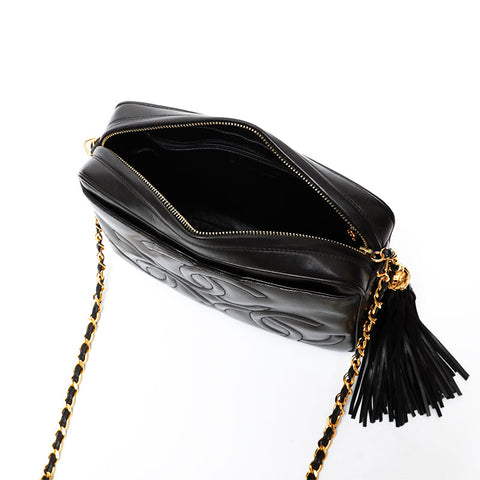 CHANEL No. 3 1994-1996 Triple Coco Lambskin Chain Shoulder Bag black WS21402
